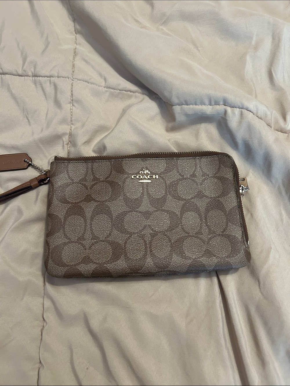 Coach Brown Signature Zip Wristlet